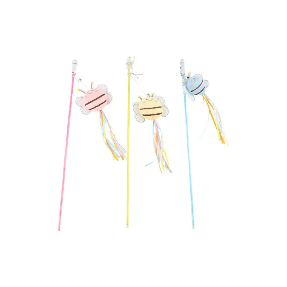 

Bite Resistant Little Bee Fishing Rod Plush Bee Colorful Cat Teaser Wand with Bell Kitten Teasing Stick For Cats Kitten
