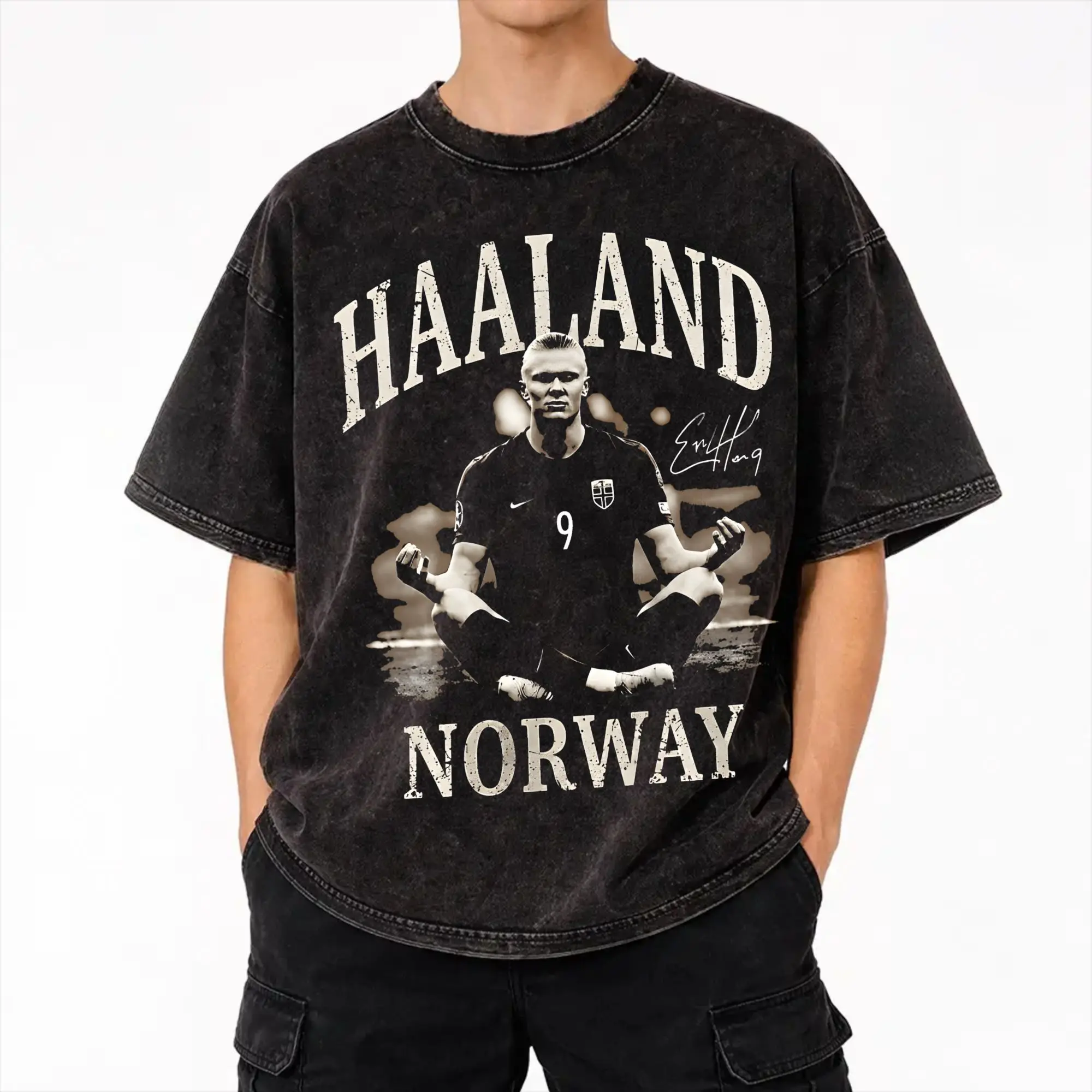 Haaland Norway soccer T Shirt Hip Hop Washed Cotton Harajuku T-Shirts  Novelty Men Women Streetwear Summer Tops Tees