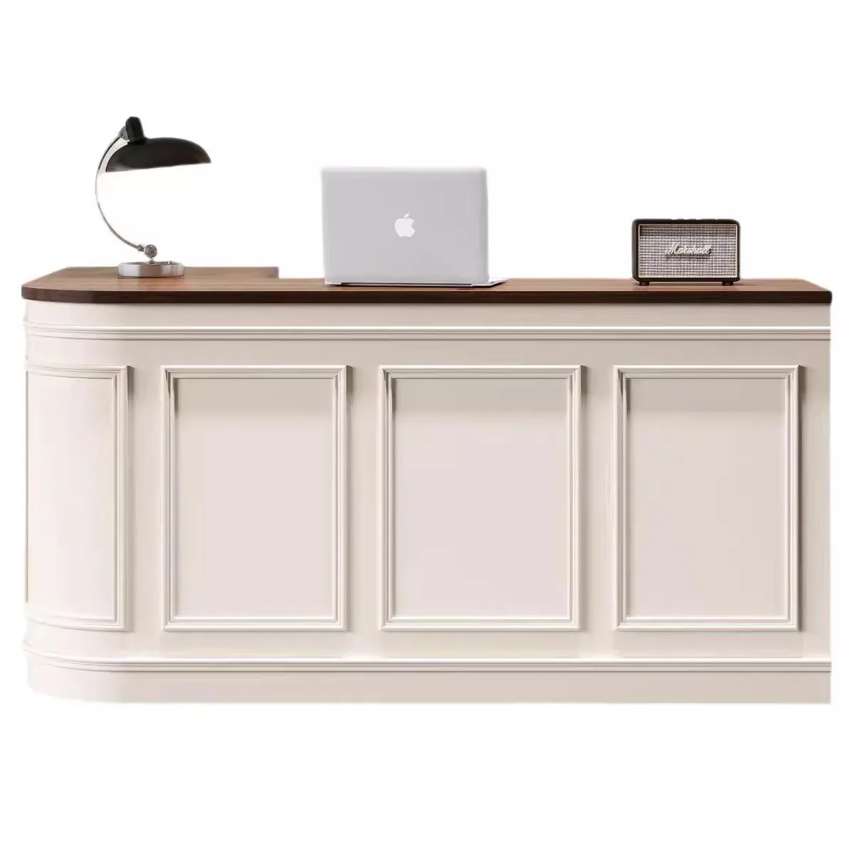 Pagina di cassa del bar francese Tavolo da negozio di fiori ad angolo del negozio di abbigliamento in stile crema Bancone curvo