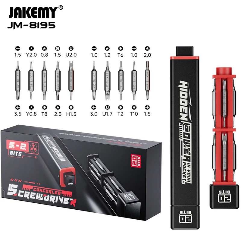 JAKEMY JM-8195 Portable Screwdriver Kit Aluminum Handle Magnetic S2 Steel Bits for Mobile Phone Tablet PC Camera Repair Tools