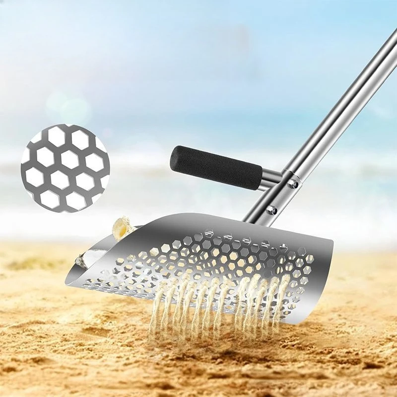 

Stainless steel sand shovel lengthened folding thickened sea sand washing shovel