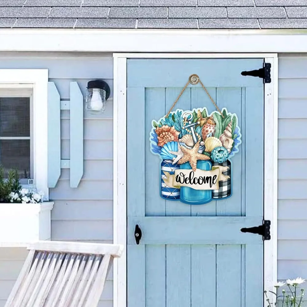 

Ocean Theme Summer Welcome Wall Ornaments Decorative Wall Art Wooden English Letter Signs 2D Beach Shells Hanging Signs