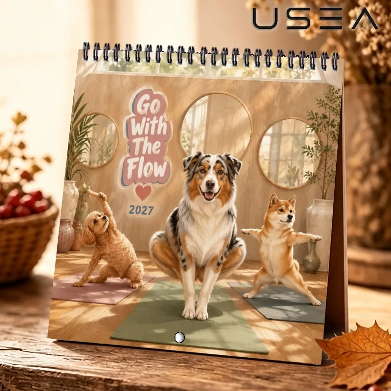 2027 Wall Calendar,Monthly  Yearly Organizer, Habit Tracker with Yoga Dogs, Twin Wire Spiral Binding, Christmas New Year Gift