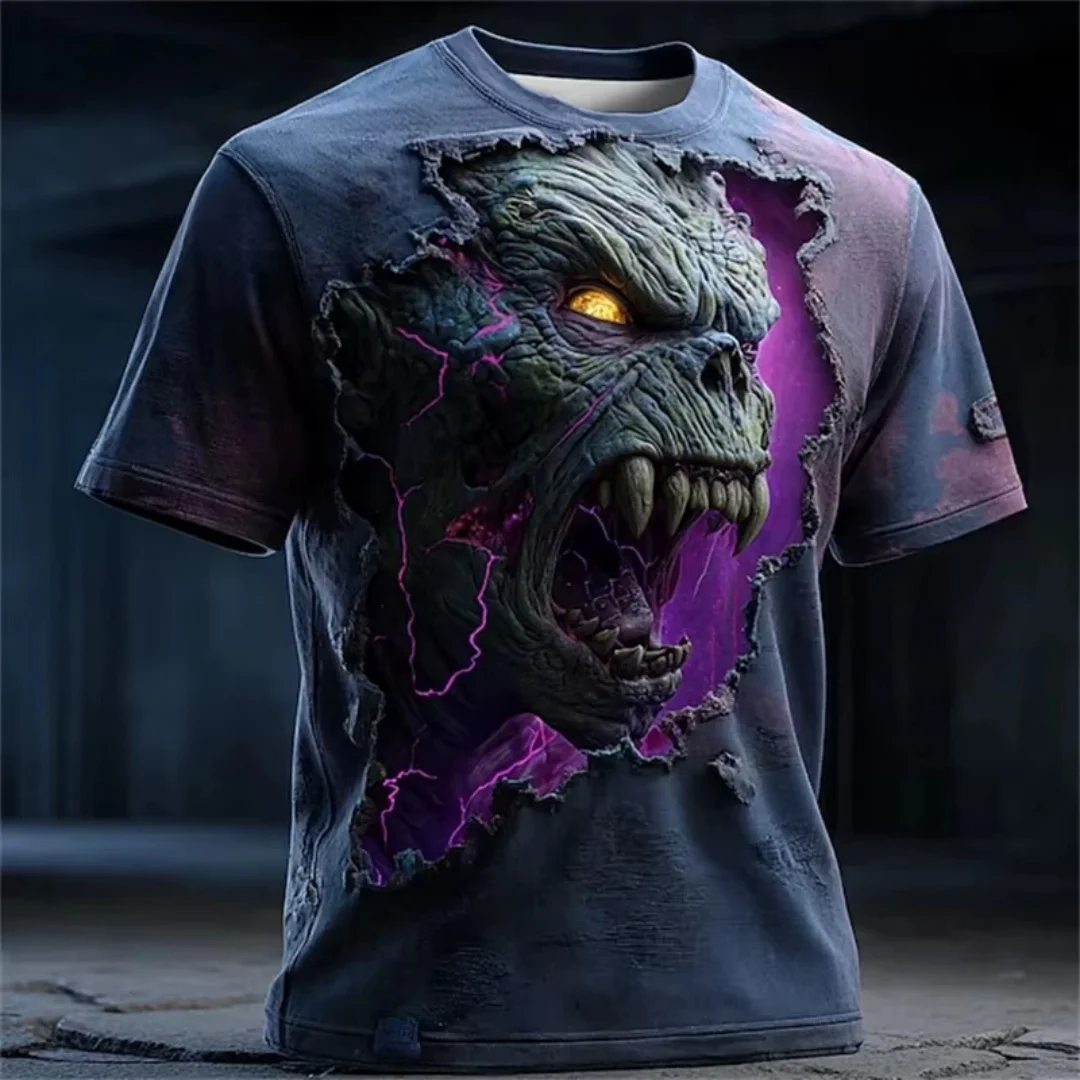 Halloween Skull Pattern T-shirt Quick-Drying Men's Clothing Short Sleeve Tee Casual Streetwear 3D Gradient Print T Shirt for Man