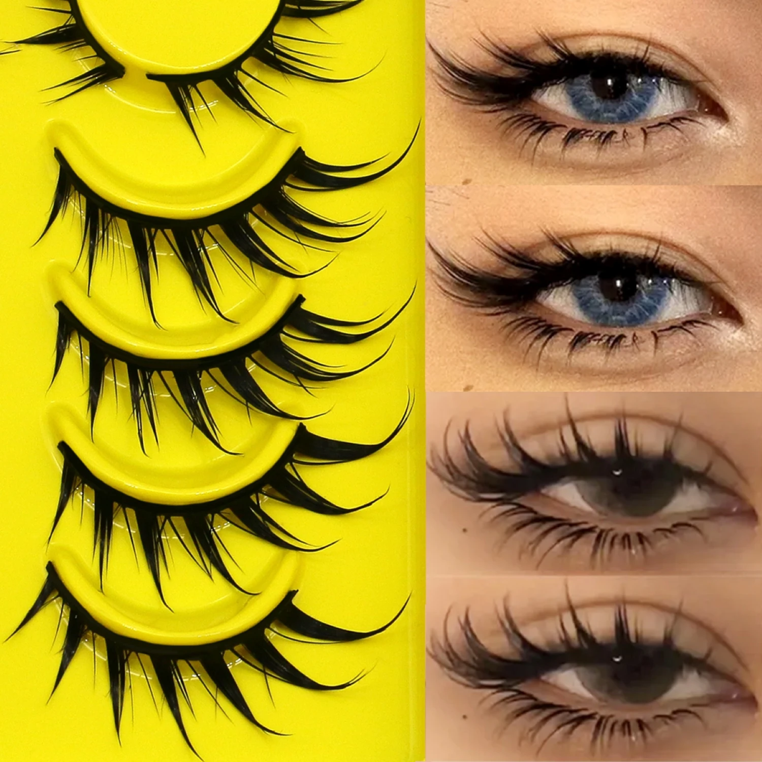 Lasvirey Cat Eye Lashes Manga Lashes Styles 3D Faux Mink Lashes Soft Cross Wispy Natural Winged End Eye Elongated Eyelash Makeup