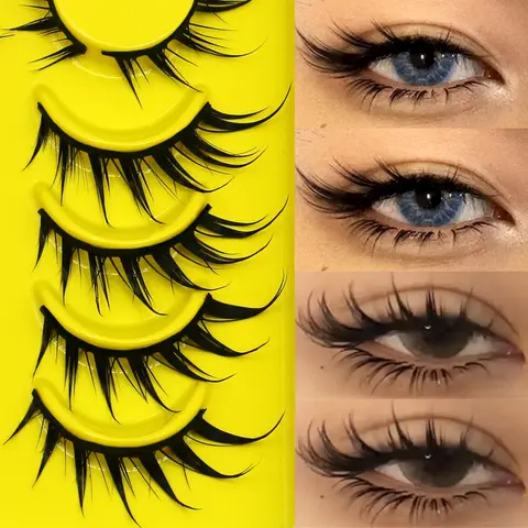 Lasvirey Cat Eye Lashes Manga Lashes Styles 3D Faux Mink Lashes Soft Cross Wispy Natural Winged End Eye Elongated Eyelash Makeup