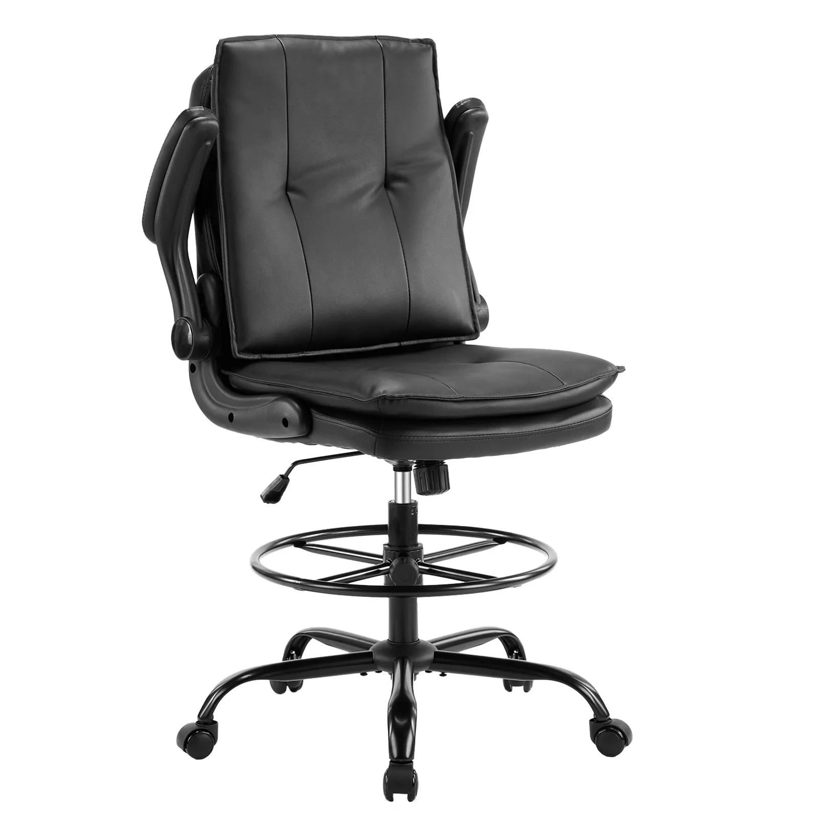 Drafting Chair Tall Office Chair with Padded Flip-up Armrests Executive Black