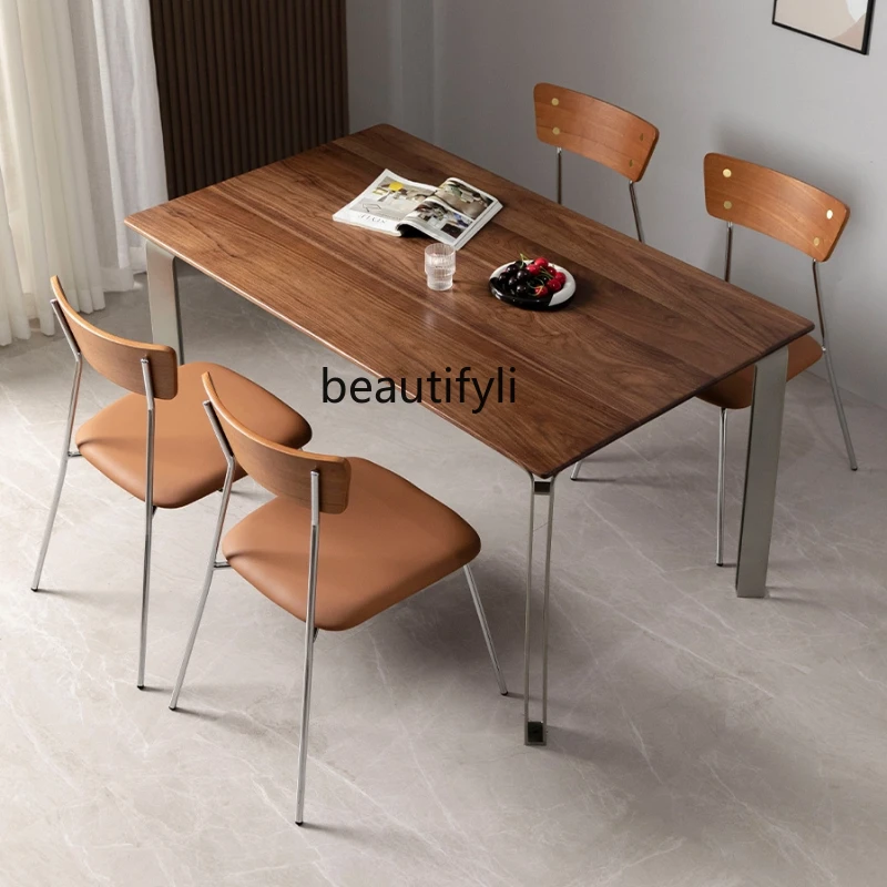 

Nordic Black Walnut Wood Table Home Desk Stainless Steel Rectangular Modern Light Luxury Solid Wood