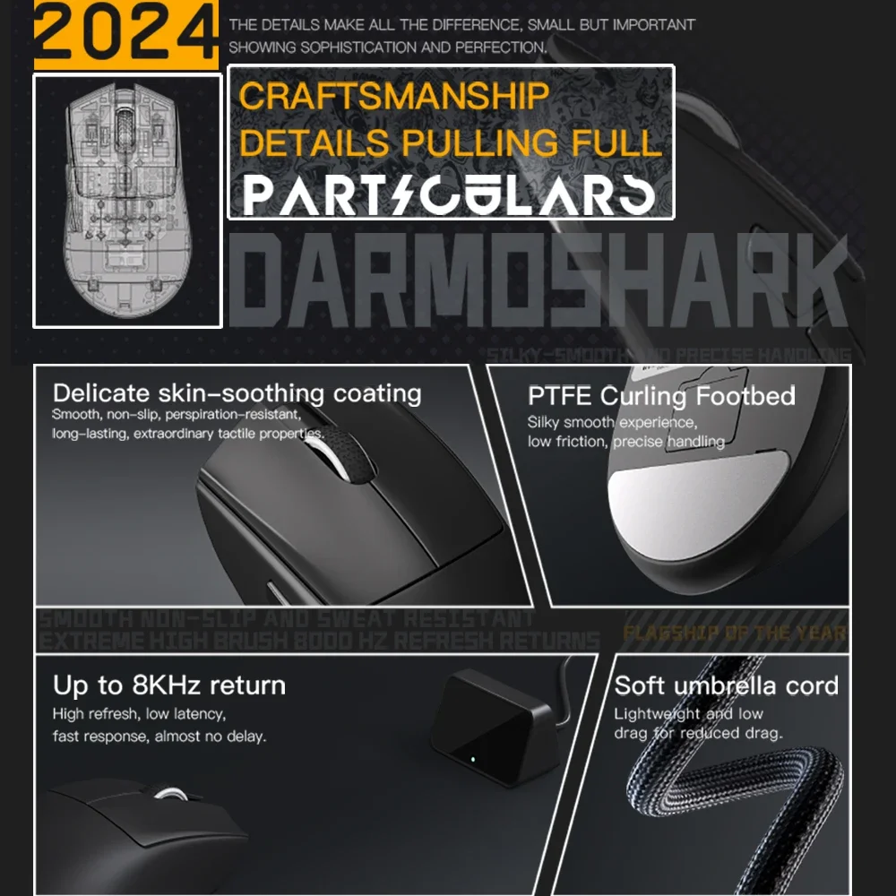 Darmoshark N5 4K 8K игровая мышь беспроводная Bluetooth игровая мышь Nordic N52840 PAW3395 26K макро мышь для ПК настольный ноутбук