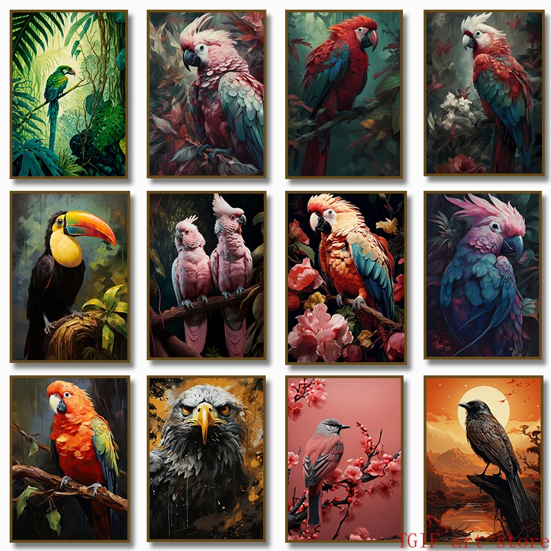 Bird Parrot Tropical Jungle Art Toucan Wildlife Cockatoo Eagle Poster Print Wall Canvas Painting for Living Room Home Decor