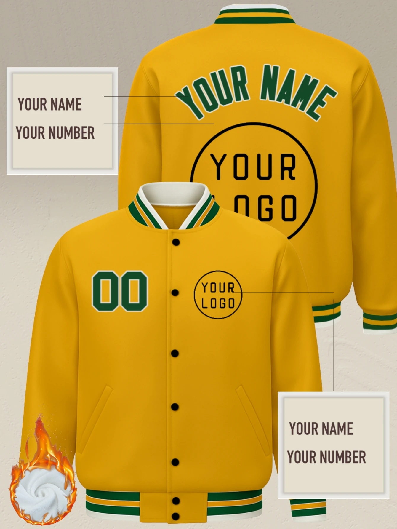 Op maat gemaakte honkbaljassen met fleecevoering Thanksgiving- en kerstcadeaus voor familie