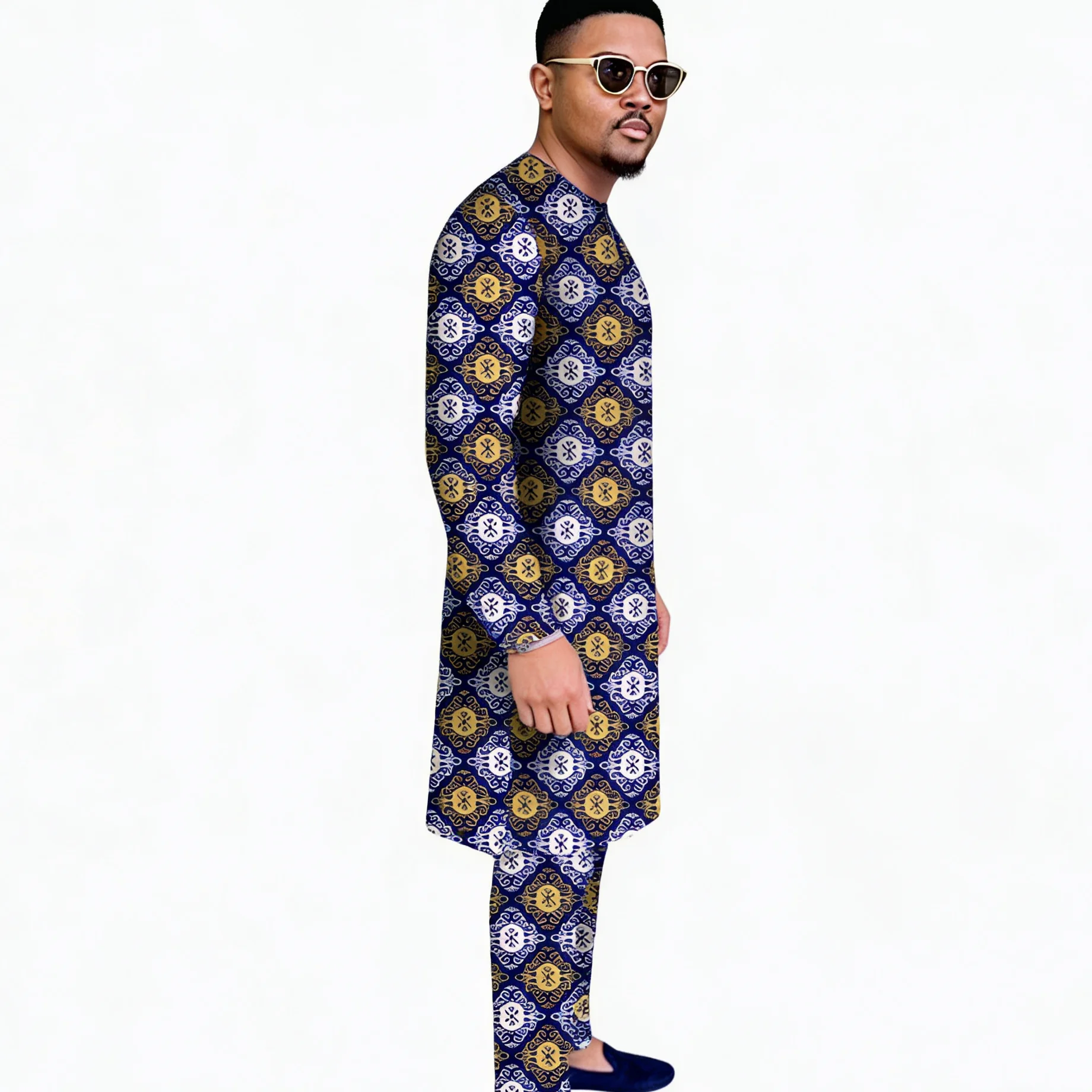 Obrázek 4: V krk design topy náplast pás kalhot africký tisk pánské sada tailored nigerijské móda večírek oblečení