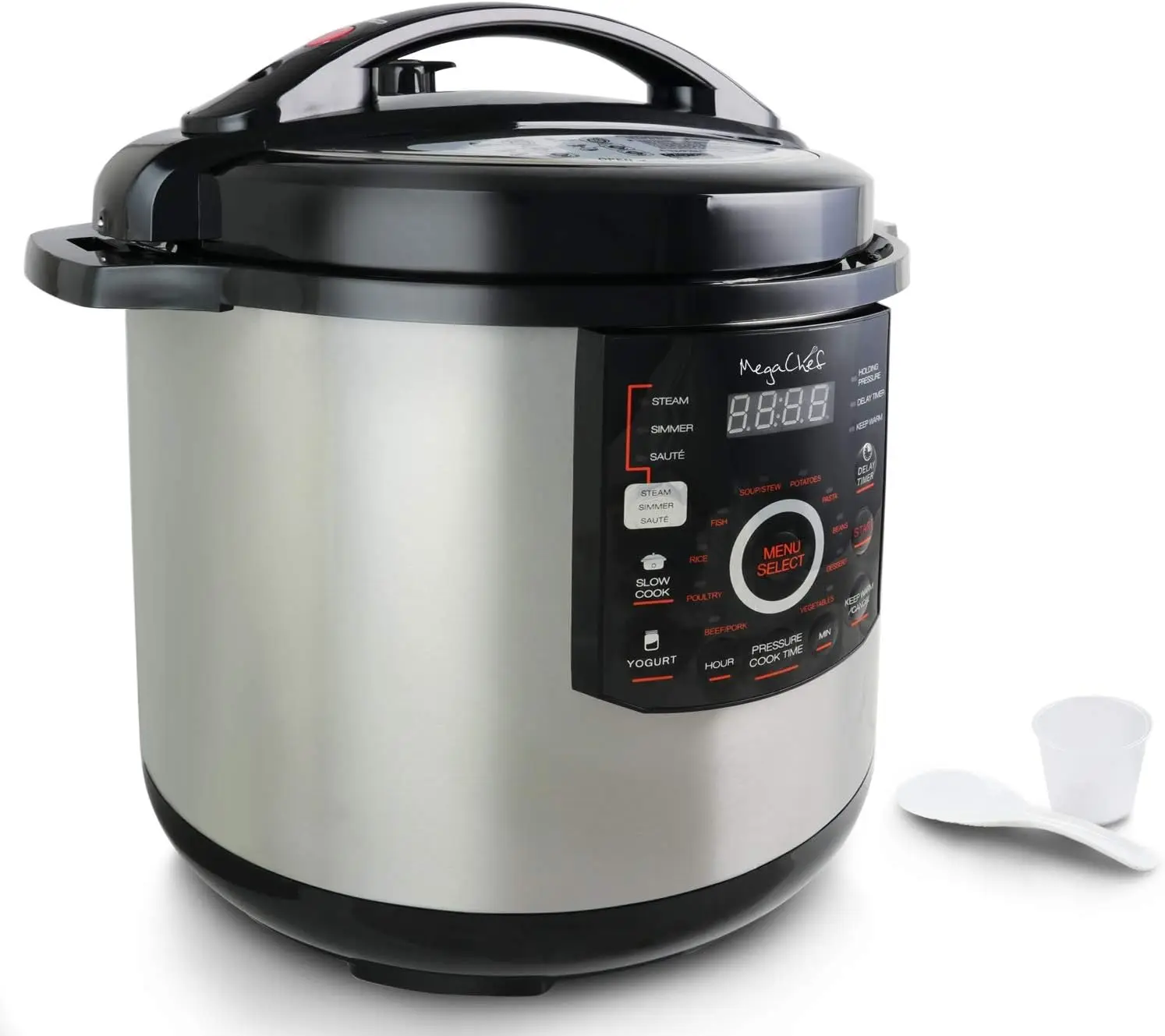 MegaChef 12 Quart Digital Pressure Cooker with 15 Preset Options and Glass Lid, Silver