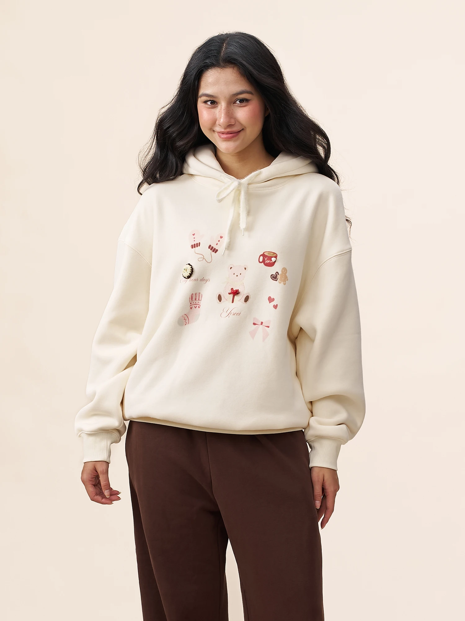 

Yescci New 2026 3D Heart Print Hoodie Ladies Casual Warm Long Sve Polyester Fce Lined Hooded Sweatirt Daily Wear