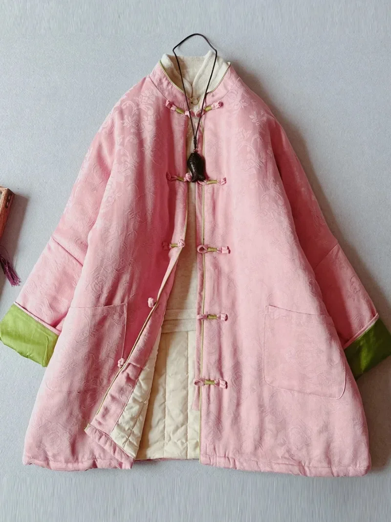 Winter Women's Clothing New Chinese Style Buttoned Cotton Jacket with European and American Style Thick Medium To Long Cotton