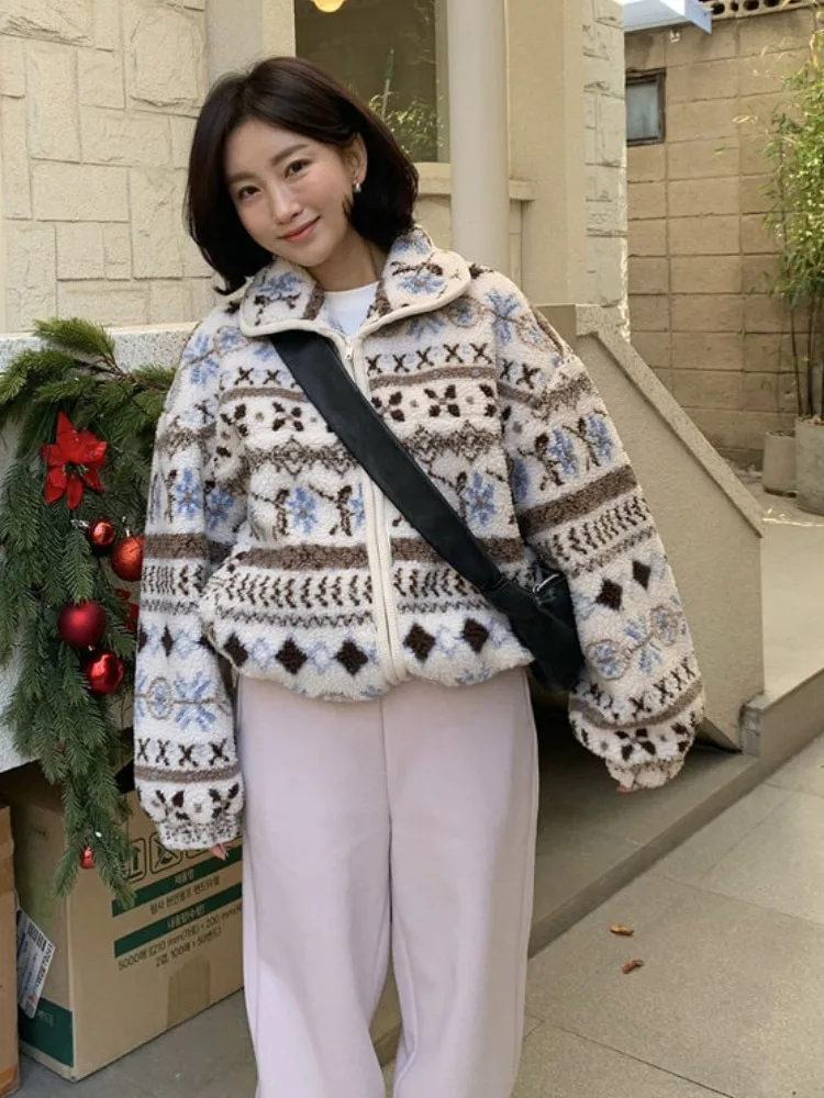 

Retro Nordic Sle ort Lamb Fur Fce Lined Warm Women's Jaet Autumn Winter Spring Faionable Korean Sle Inner Wear