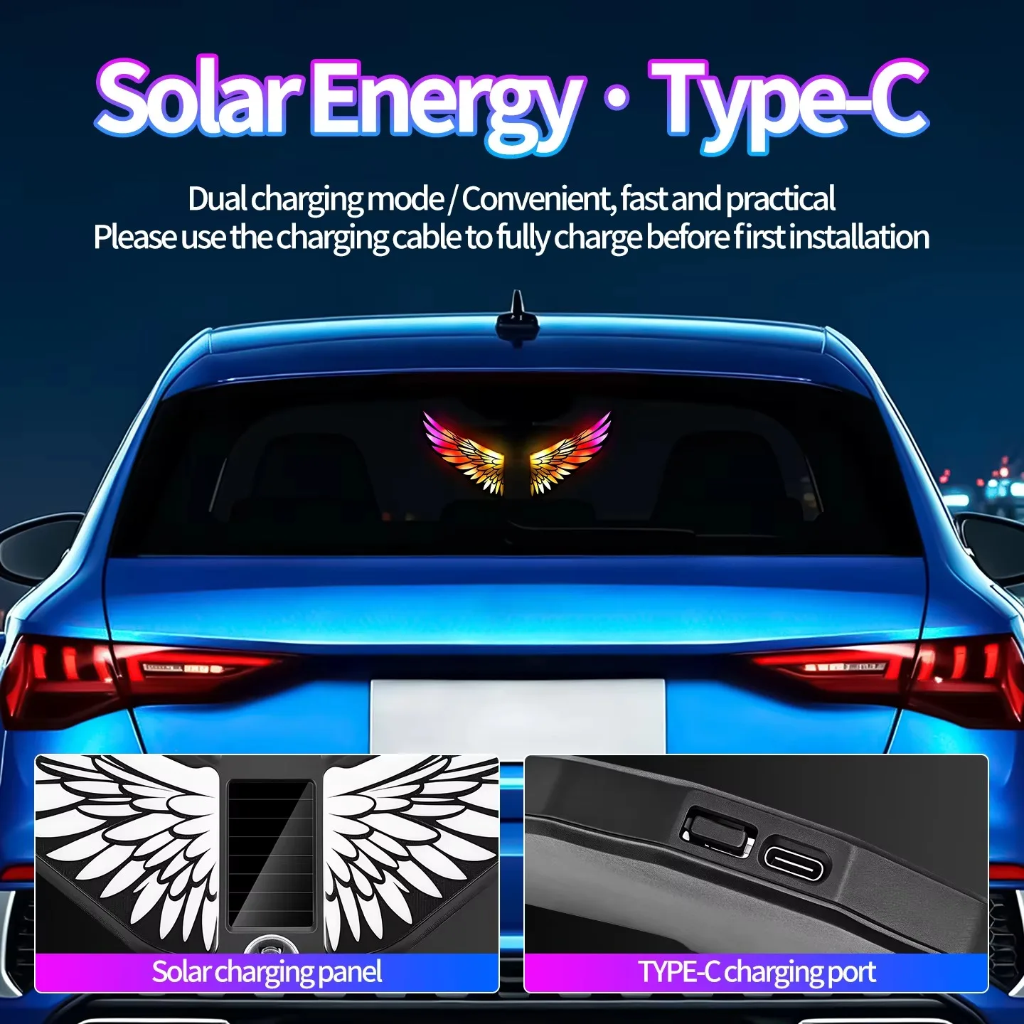 RGB LED Solar Car LED Colorful Ambient Warning Light USB Dual Charge Dual Sensor Multi Modes Universal Interior Car Decor Lamp