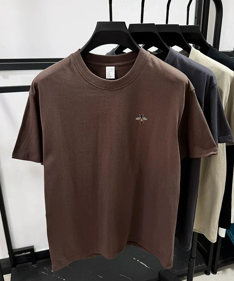 Fashion brand bee embroidery short sleeve T-shirt summer 100% cotton breathable round neck top Korean loose casual men's wear image 5