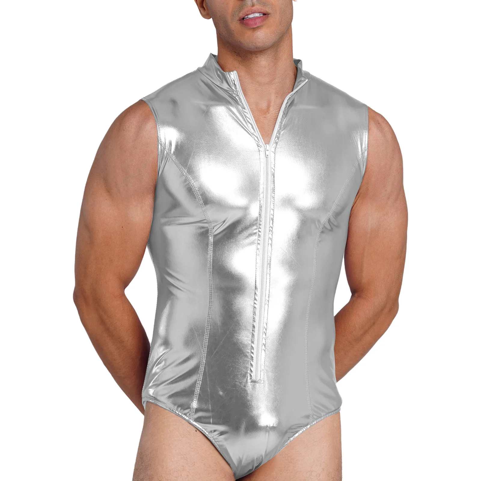 Mens Swimwear Swimsuit Glossy Stretchy Leotard Sleeveless Skinny Bodybuilding Jumpsuit Wrestling Singlet Sportwear Shorts Romper
