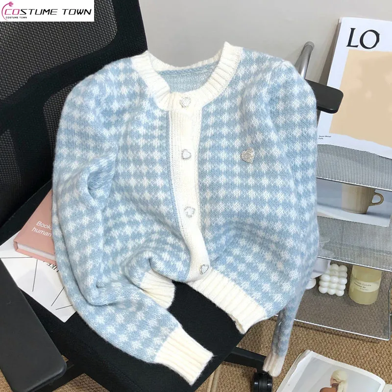 

2024 Autumn/Winter Korean Edition New Small Fragrant Style Color Contrasting Fashion Knitted Sweater Trend