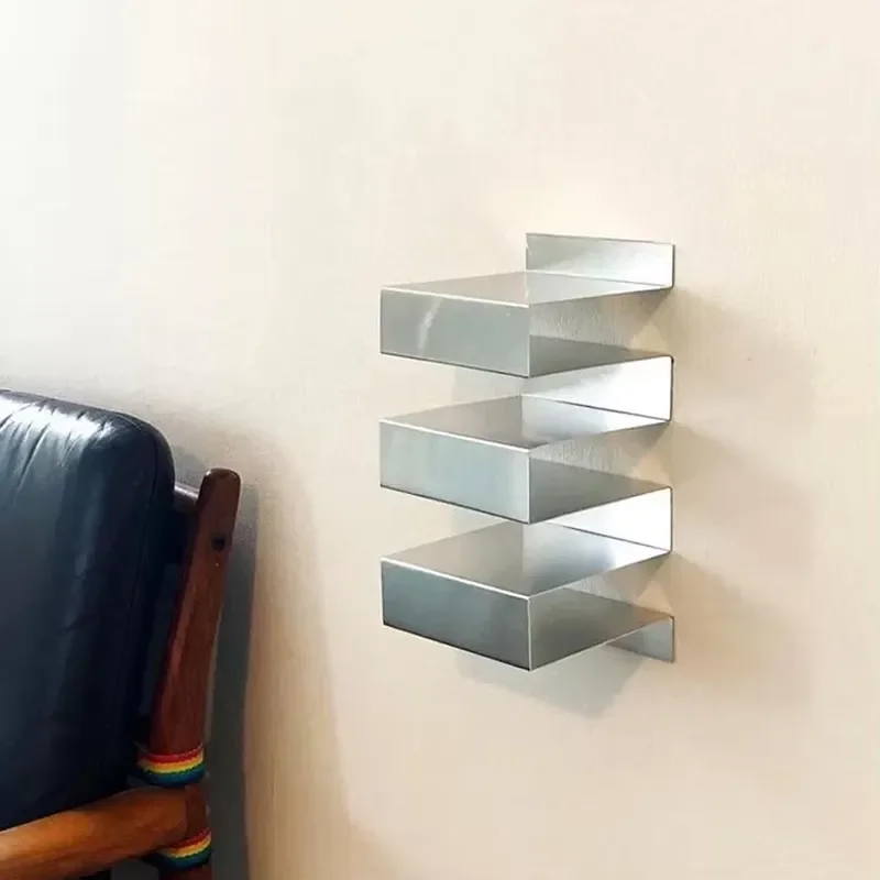 Wall Mounted Stainless Steel Shelf Modern Multi-Tier Floating Rack for Books Decor or Coffee Shop Display