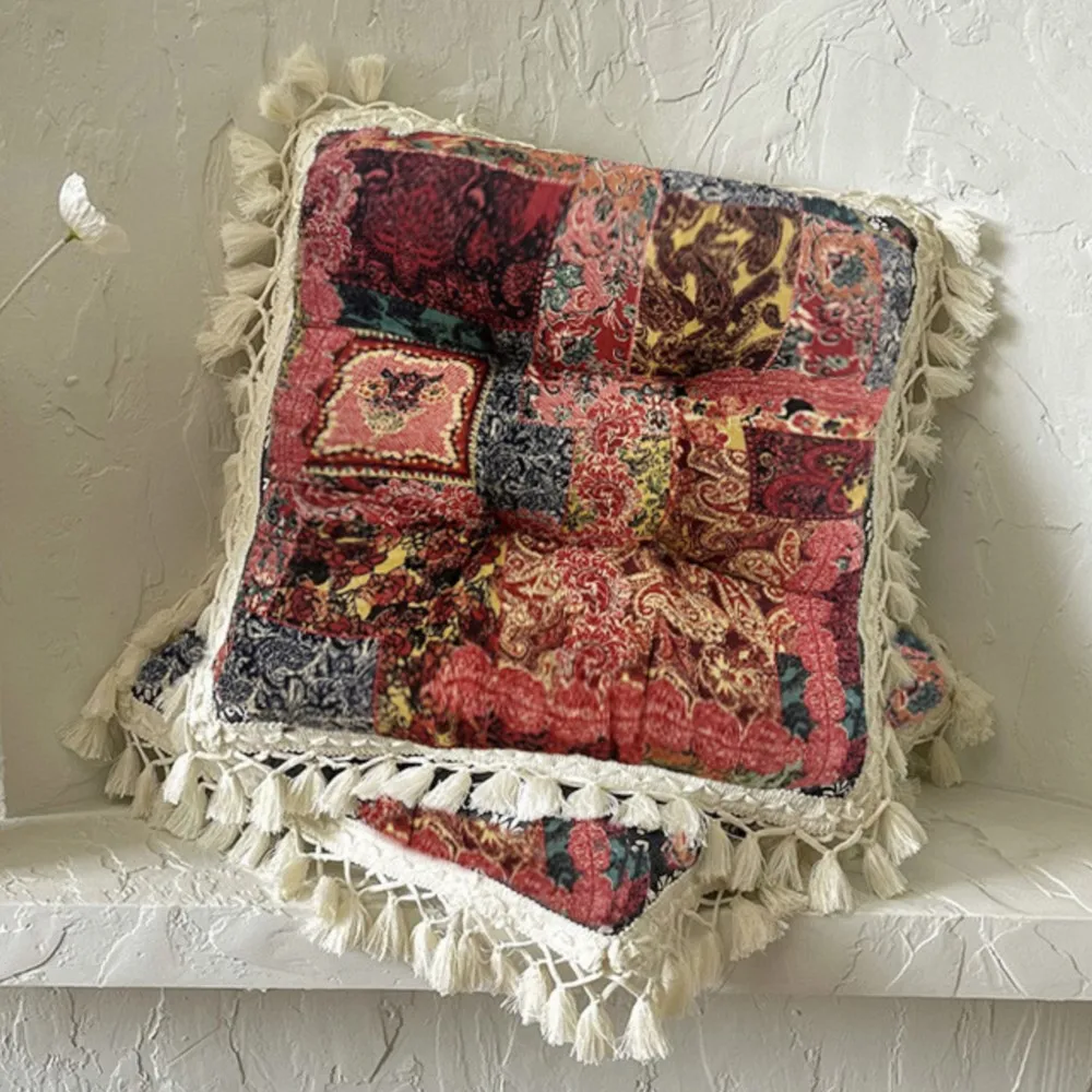 

Подушка для стула в этническом стиле с бахромой из мягкого бамбука, льняная подушка для обеденного стула, комфортный коврик для табурета, пуф, напольная подушка, декор для дома и кухни