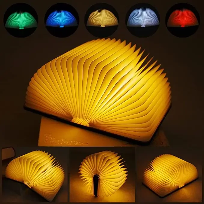 

LED Creative Book Light 3D Folding Night Light 7-color USB Charging Portable Wooden Magnetic Table Light Decoration Gift Bedroom