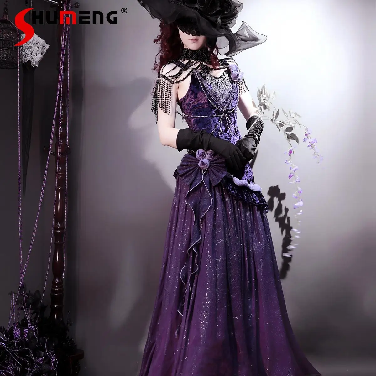 Original Elegant Lo Purple Fishtail Dress Summer Woman Sweet Slim-Fit Embroidery Birthday Dress Jsk Halloween Cos Long Dresses - Image 2