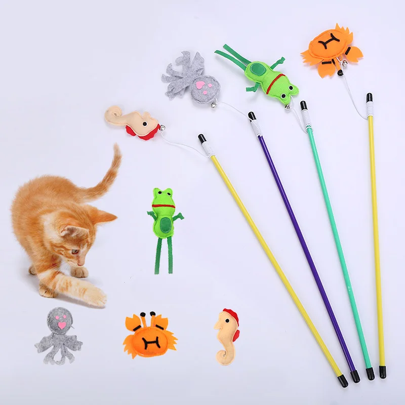 

Pet Supplies Octopus Crab Teasing Cat Rod Plush Cartoon Sound Making Bell Teasing Cat Stick Training Interactive Cat Toy