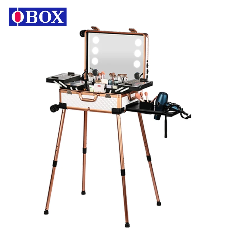 Foldable Makeup Trolley Case Lightweight Cosmetic Organizer Water Resistant Travel Rolling Bag for Artists Salons Daily Use