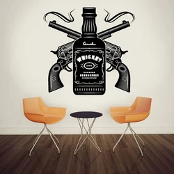 High quality vinyl wall stickers, bar decoration, wine bottle double gun decals, home and restaurant fashion art wall stickers