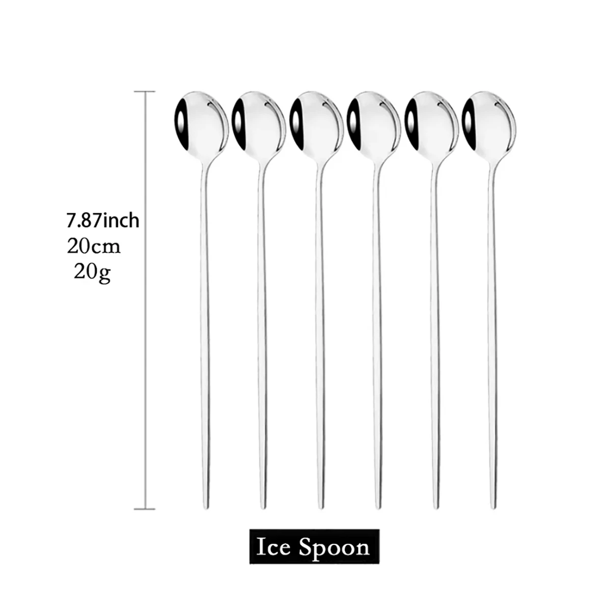 6pcs Ice Cream Cpoons Dinnerware Set Stainless Steel Metal Spoons Long Handle Stirring Spoon Juice Shakes Bars Kitchen Tools