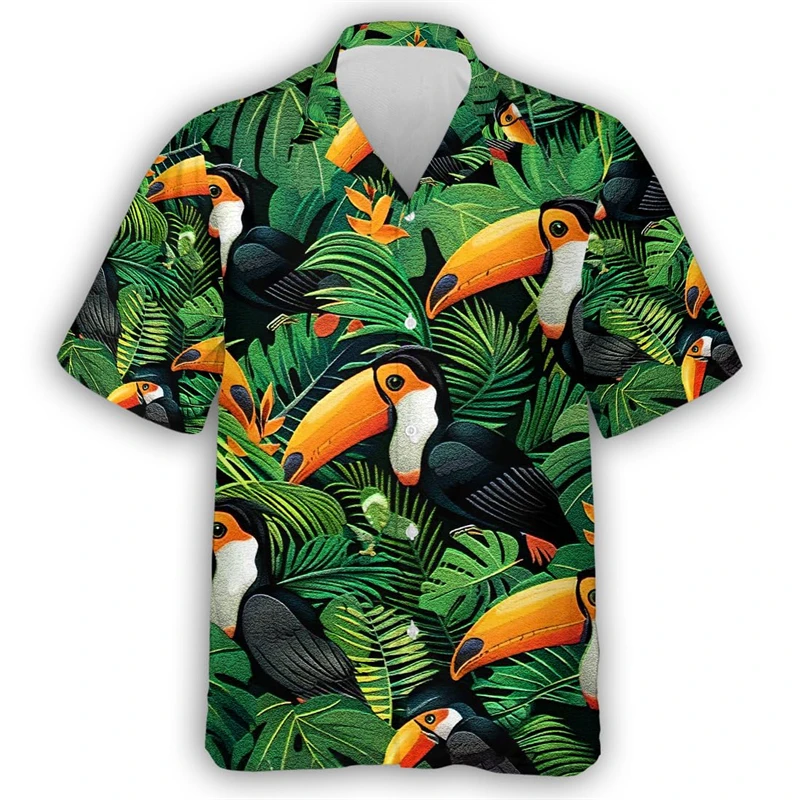 Hip Hop Toucan Birds Graphic Hawaiian Beach Shirt Tropical Bird Aloha Shirts For Men Clothes Fashion Female Blouses Button Tops