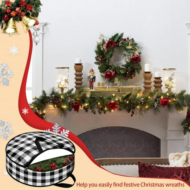Christmas Wreath Storage Bag Lattice Wreath Dustproof Bag Seasonal Holiday Wreath Storage Container with Handle and Zipper