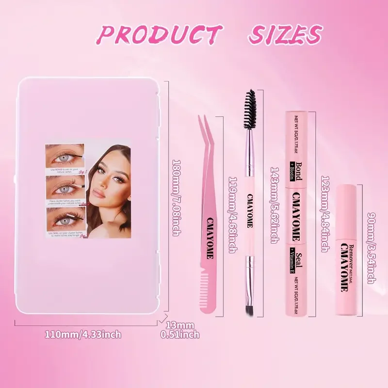 640束クラスタまつげエクステキット Dカール ふわふわ 厚みのあるミックス長さ 9-16mm つけまつげ グルー、ピンセット、ブラシ、シーラント付き