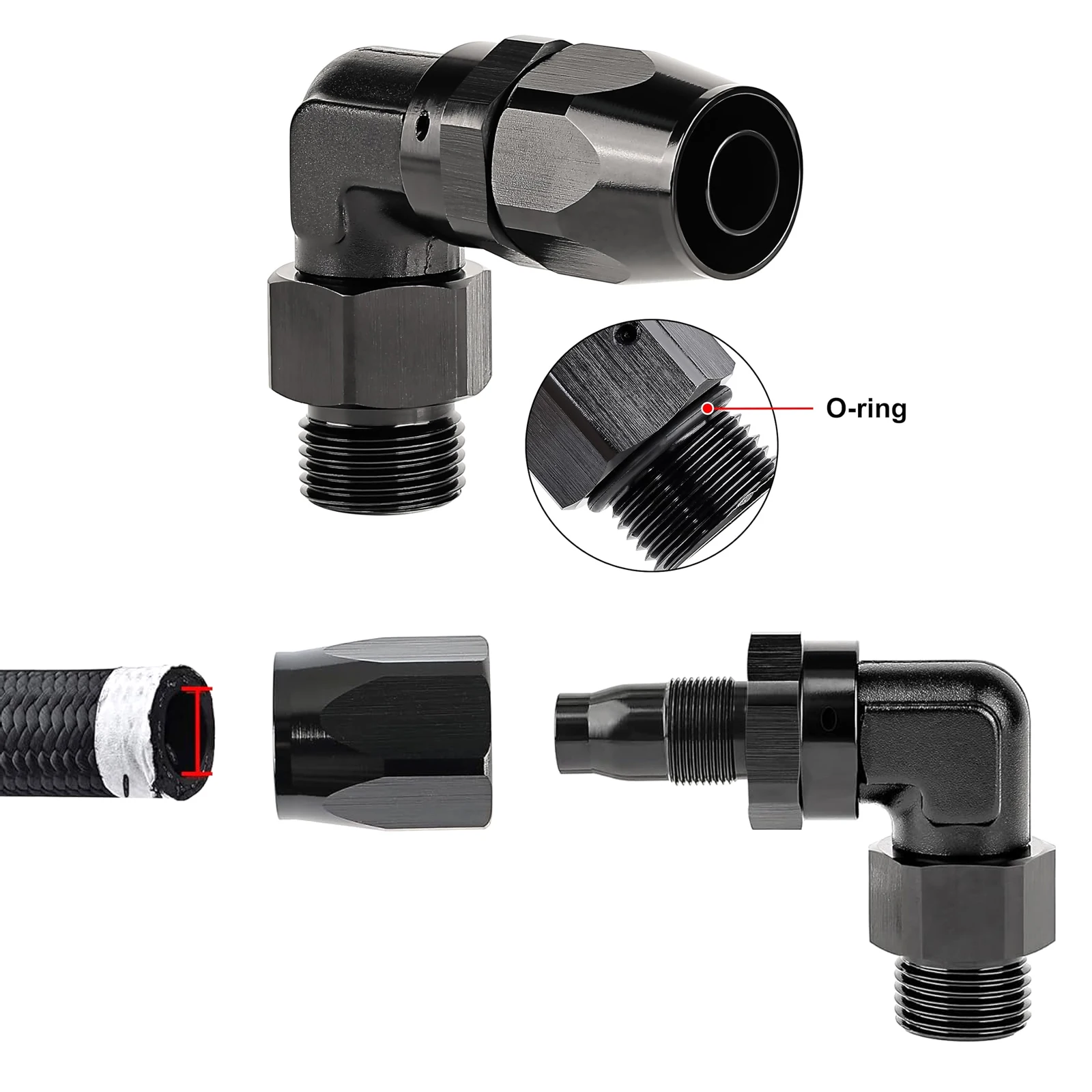 AN4 AN6 AN8 AN10 AN12 Swivel Hose End to ORB 45/90 Degree Forged Fitting for CPE Braided Hose Fittings Adapter Aluminum