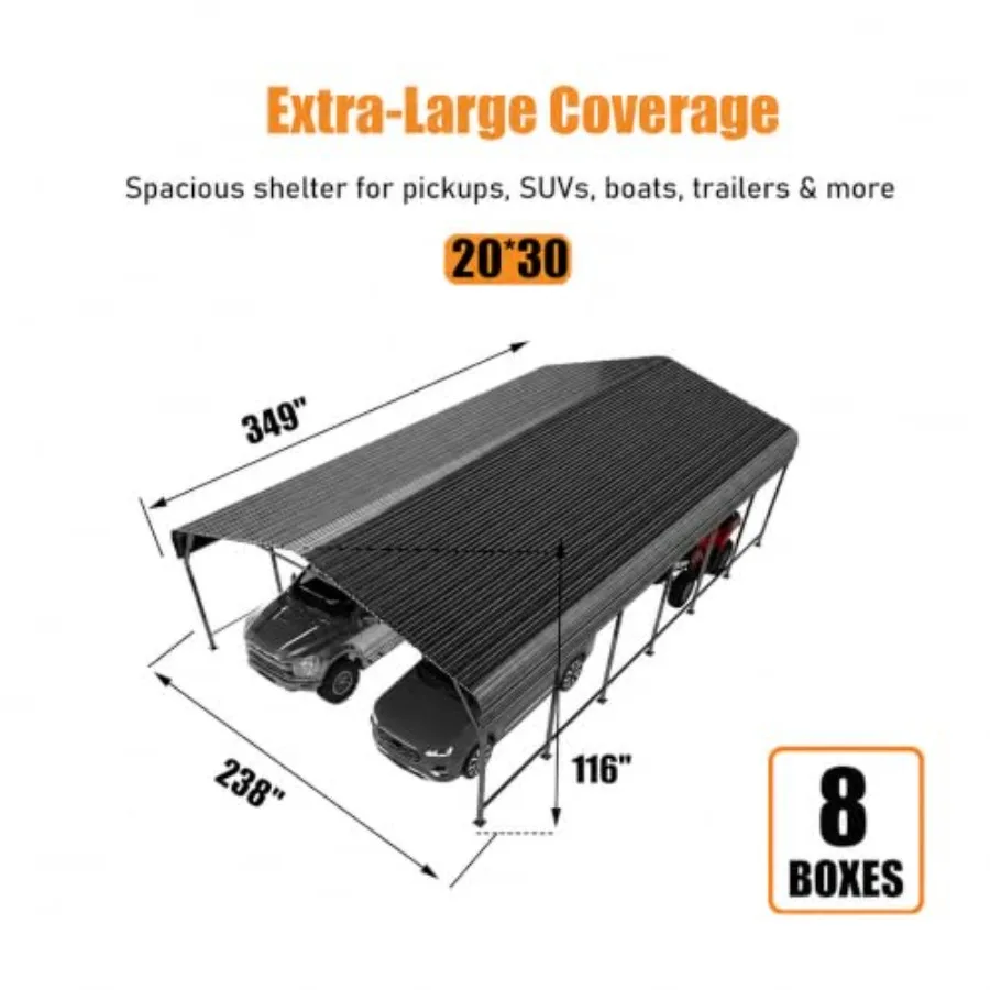 Heavy Duty Metal Carport for Outdoor Use, Galvanized Steel, Gray, Rust-Resistant and Weatherproof