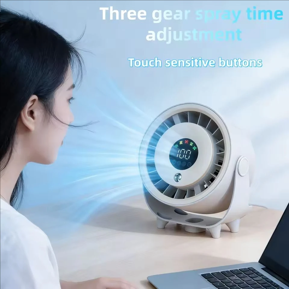 New Misting Fan: Humidifying Rapid Cooling Hanging Hole, Low Noise Digital Display Button - Controlled Speed Fine Absorbable