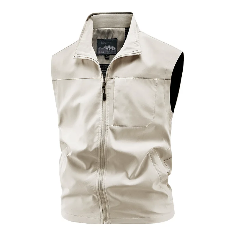 Men's Red Sleeveless Vest Jacket, Perfect for Summer Fishing or Casual Wear, Available in Blue, Black, Green, Beige, and Gray.