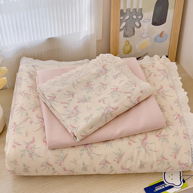 

100%Cotton Double-layer Yarn Lace Edge Fluffy Ultra-Soft Quilt for Kids Twin Queen Single Summer Quilt Flat Sheet Pillowcases