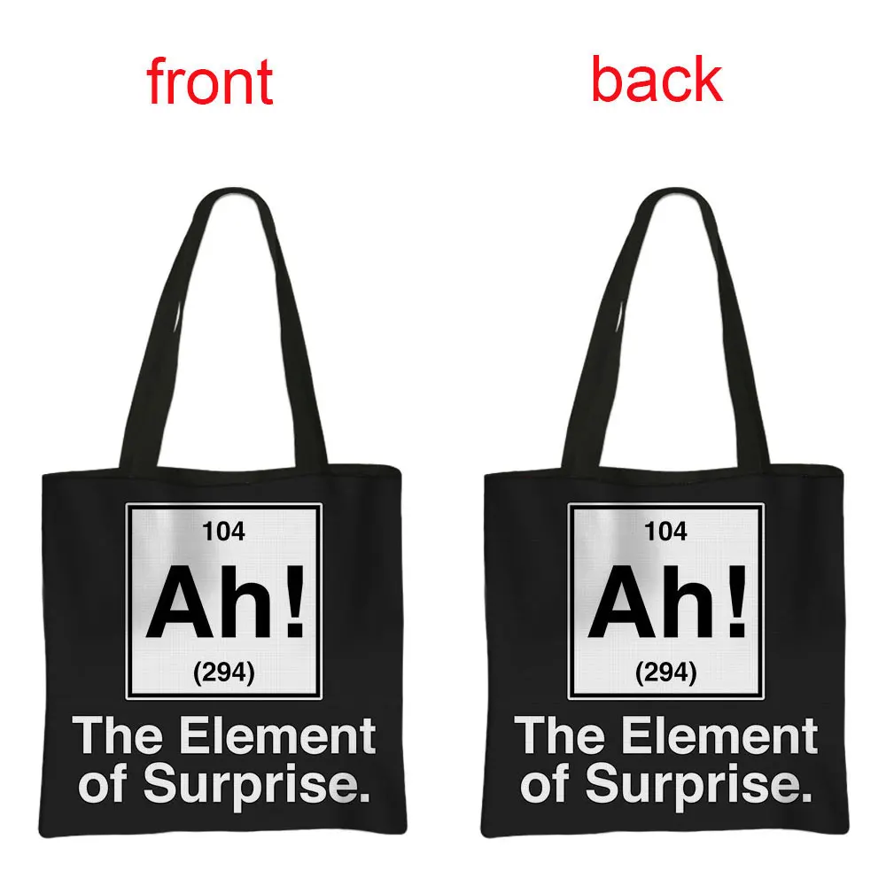 Periodic Table of Elements Print Tote Bags Coffee Letters Women Handbag Large Capacity Shoulder Bags Reusable Shopping Bag