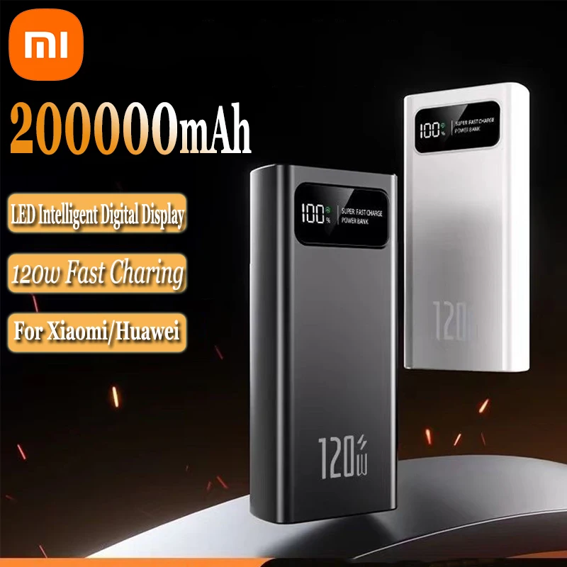 Xiaomi 200000mAh 120W Power Bank Super Fast Charging Battery High Capacity Digital Display Power Bank For iPhone Huawei Samsung