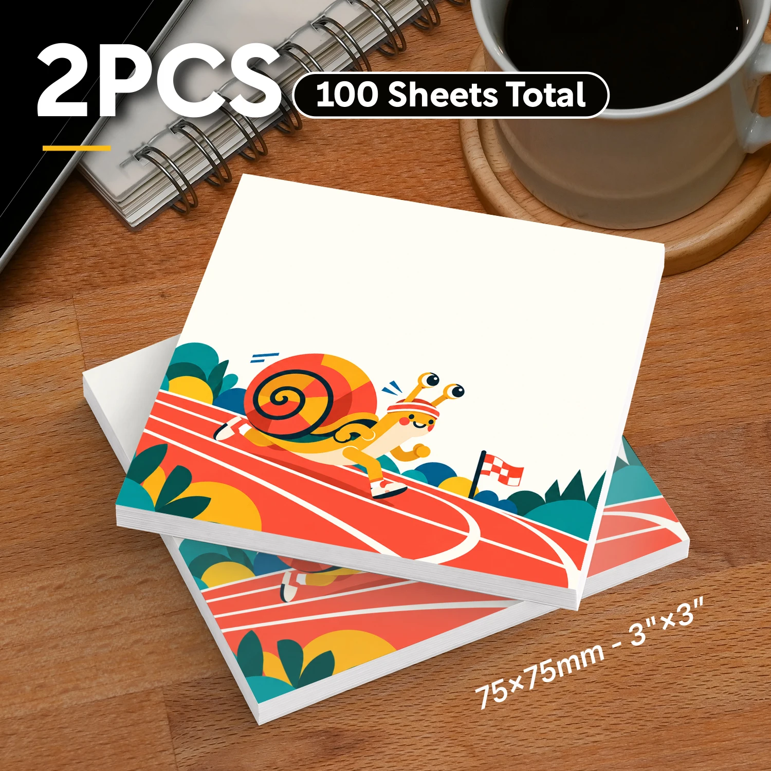 2PCS Funny Snail Sticky Notes 100 Sheets Cute Running Snail Race Track Colorful Cartoon Memo Pads for Office School Stationery