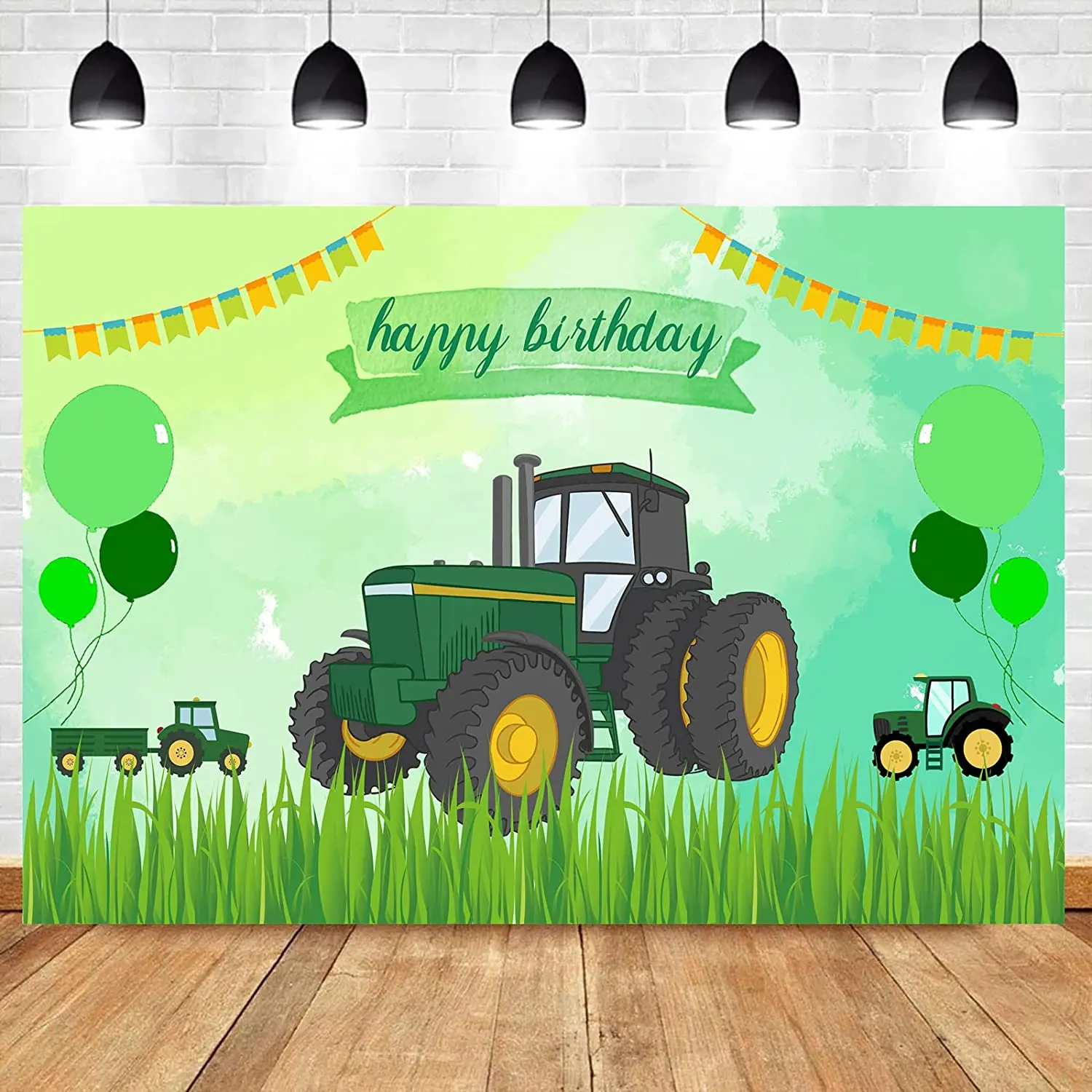 Cartoon Farm Photography Backdrop Green Tractor Farmyard Theme Baby Shower Boys Birthday Party Decoration Banner Background