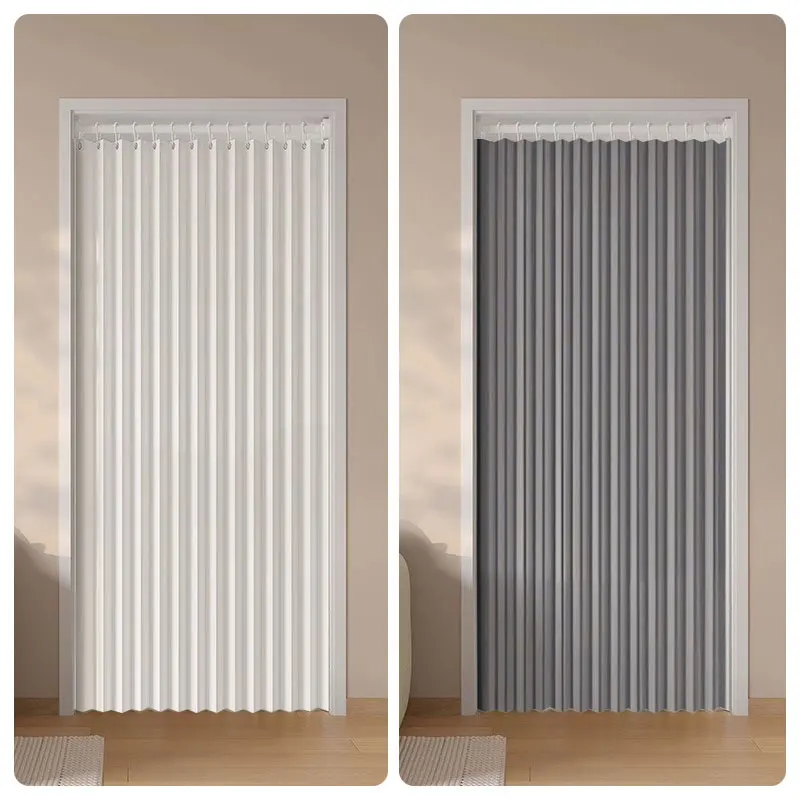 Accordion Folding Door Curtain, Pleated Room Divider Partition Wall, Retractable Fabric Privacy Screen Cover for Air Conditioner view 5