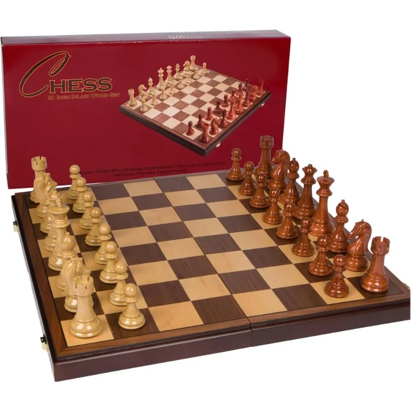 Abigail Chess Inlaid Wood Folding Board Game with Pieces, Extra Large 21 Inch Set US(Origin)