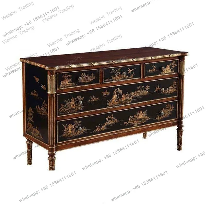 European French classical black background gold paint hand-painted landscape pavilion sticker veneer countertop entrance