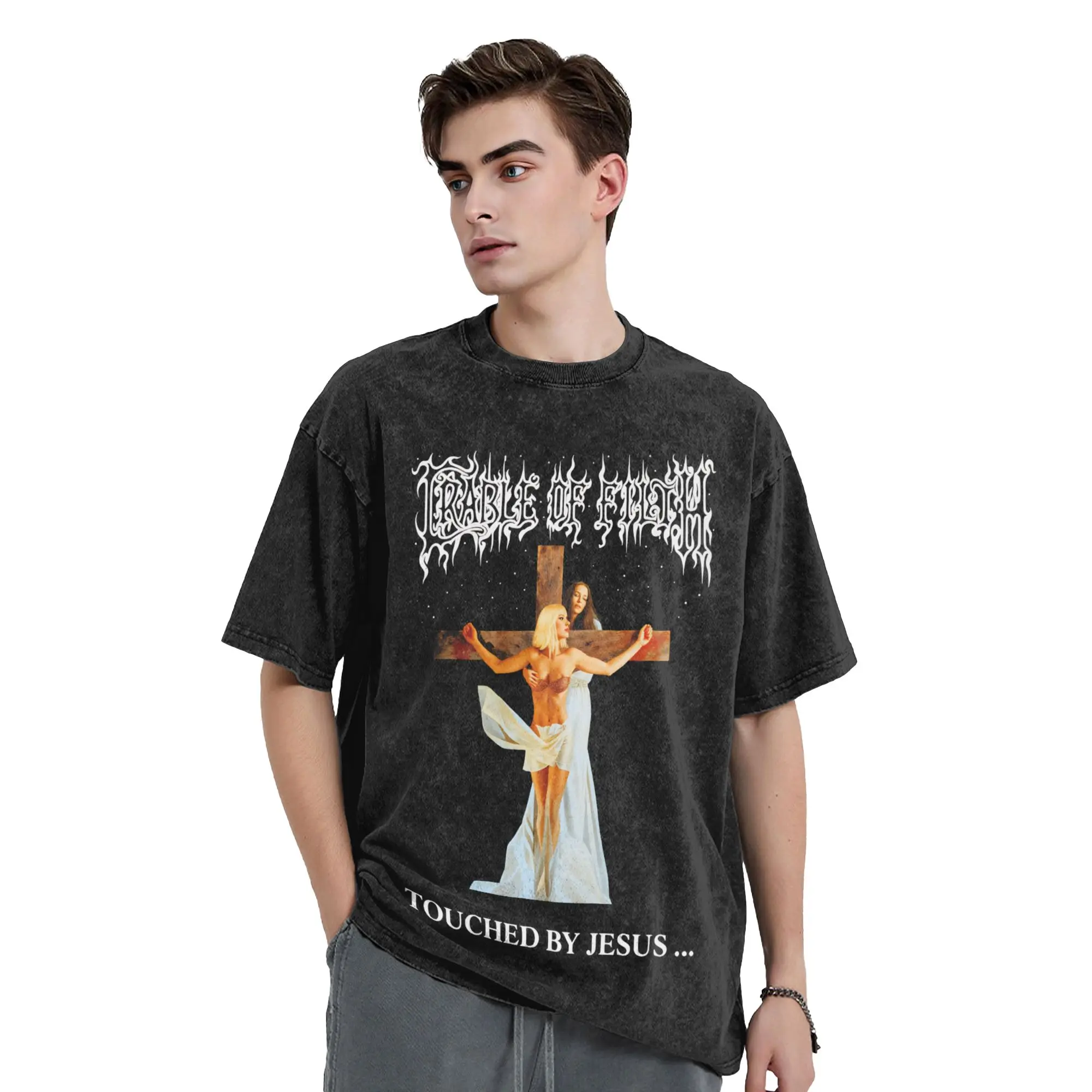 Streetwear Washed T Shirt Cradle of Filth Cotton T-Shirts  Hipster Tshirt for Men Summer Y2K Retro Casual Tees