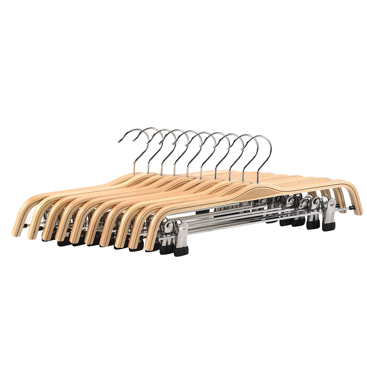 10 Pack Solid Wooden Trousers/Skirt Hangers with Anti-Rust Clips Coat Clothes Hangers