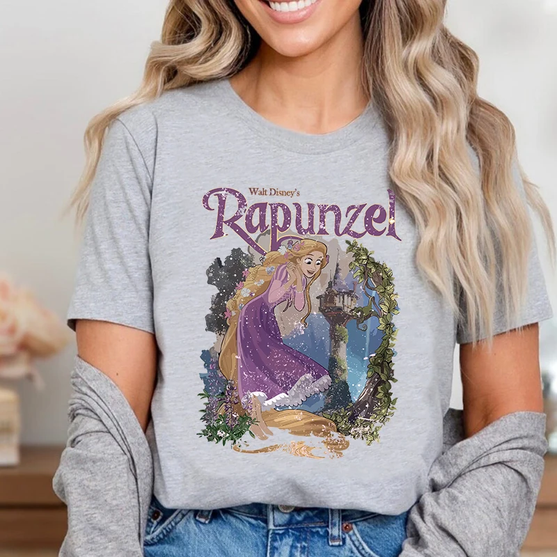 Disney Rapunzel Printed Women's T-Shirt Pure Cotton Short Sleeve Casual Top Personalized Women's Clothing